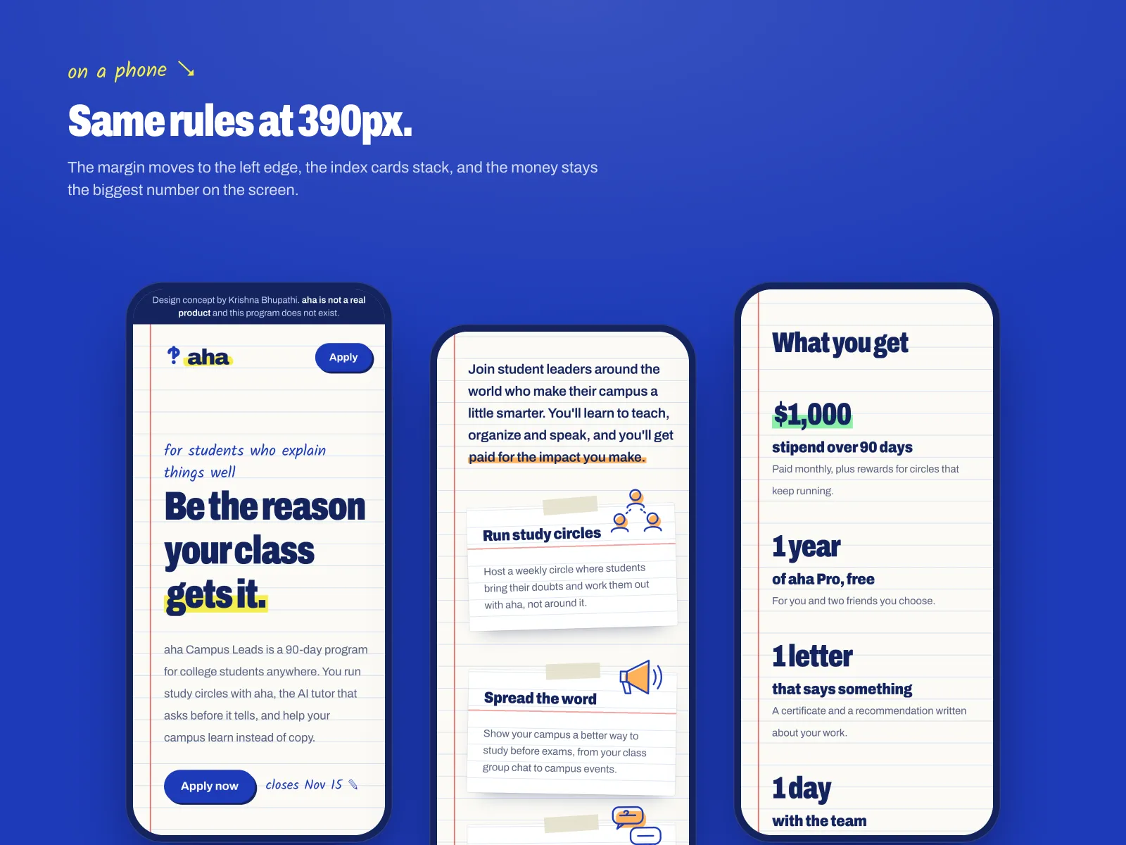 The landing page on a phone