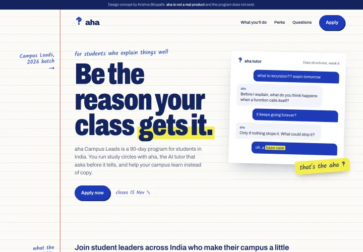 First version of the landing page, for students in India