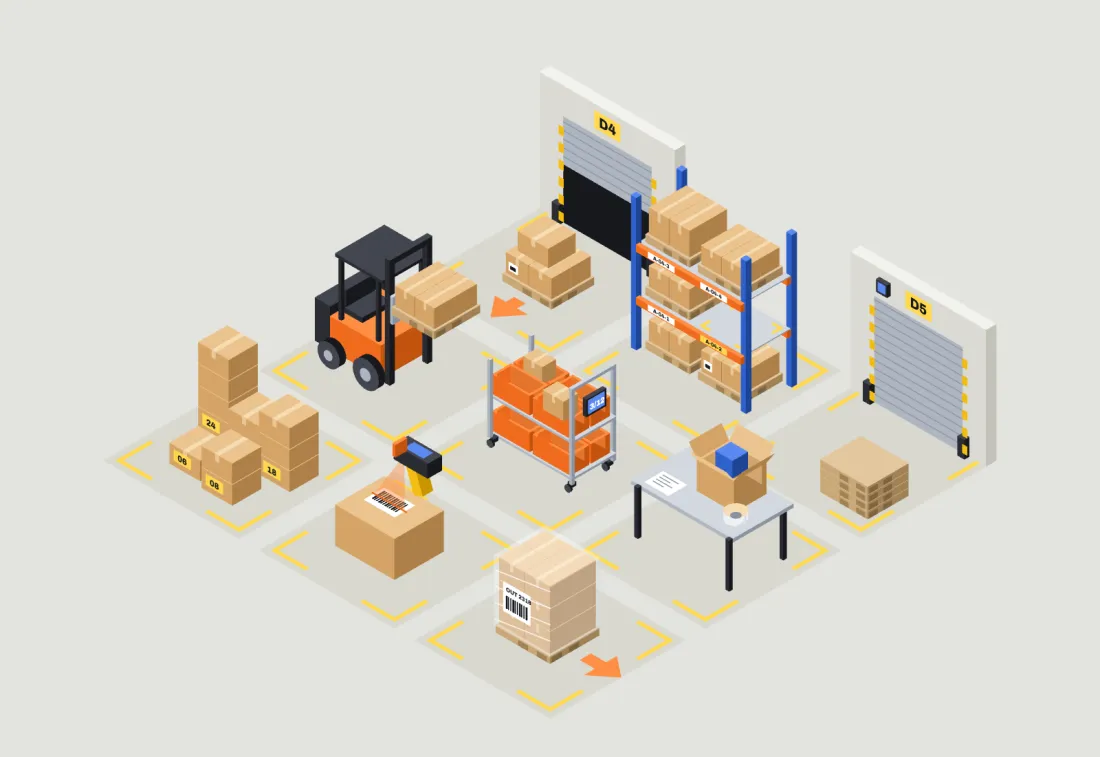 The floor scene in the first, warehouse-floor palette